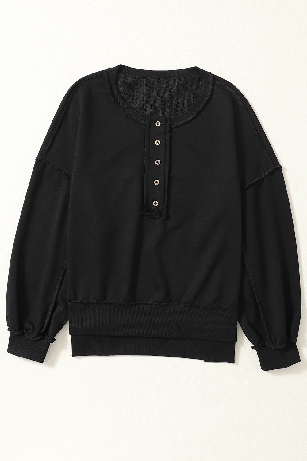 Dark Grey Drop Shoulder Henley Buttons Sweatshirt