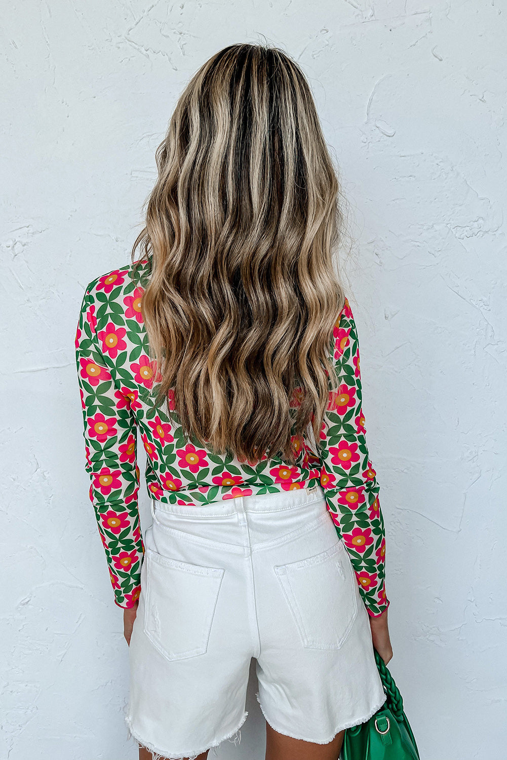 Retro Floral Print Stretchy Long Sleeve Top