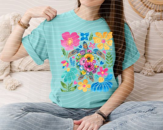 Floral Sea Turtle Graphic Tee