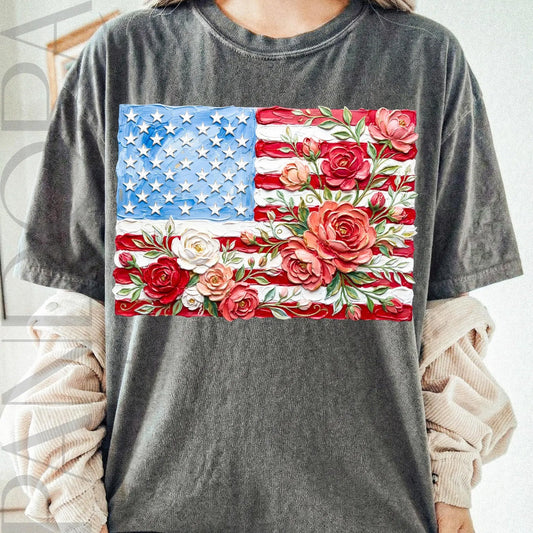 Painted Floral Flag Graphic Tee