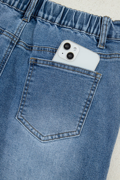 Stone Blue Star Patchwork Light Wash Wide Leg High Waist Jeans