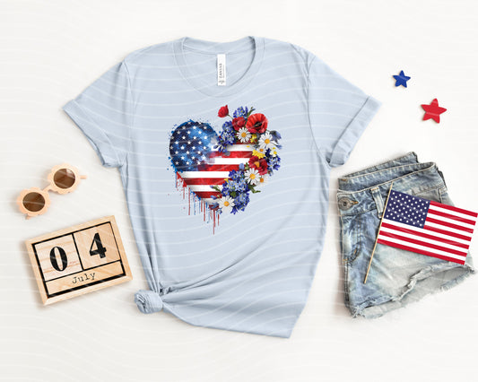 Floral Flag Heart Graphic Tee