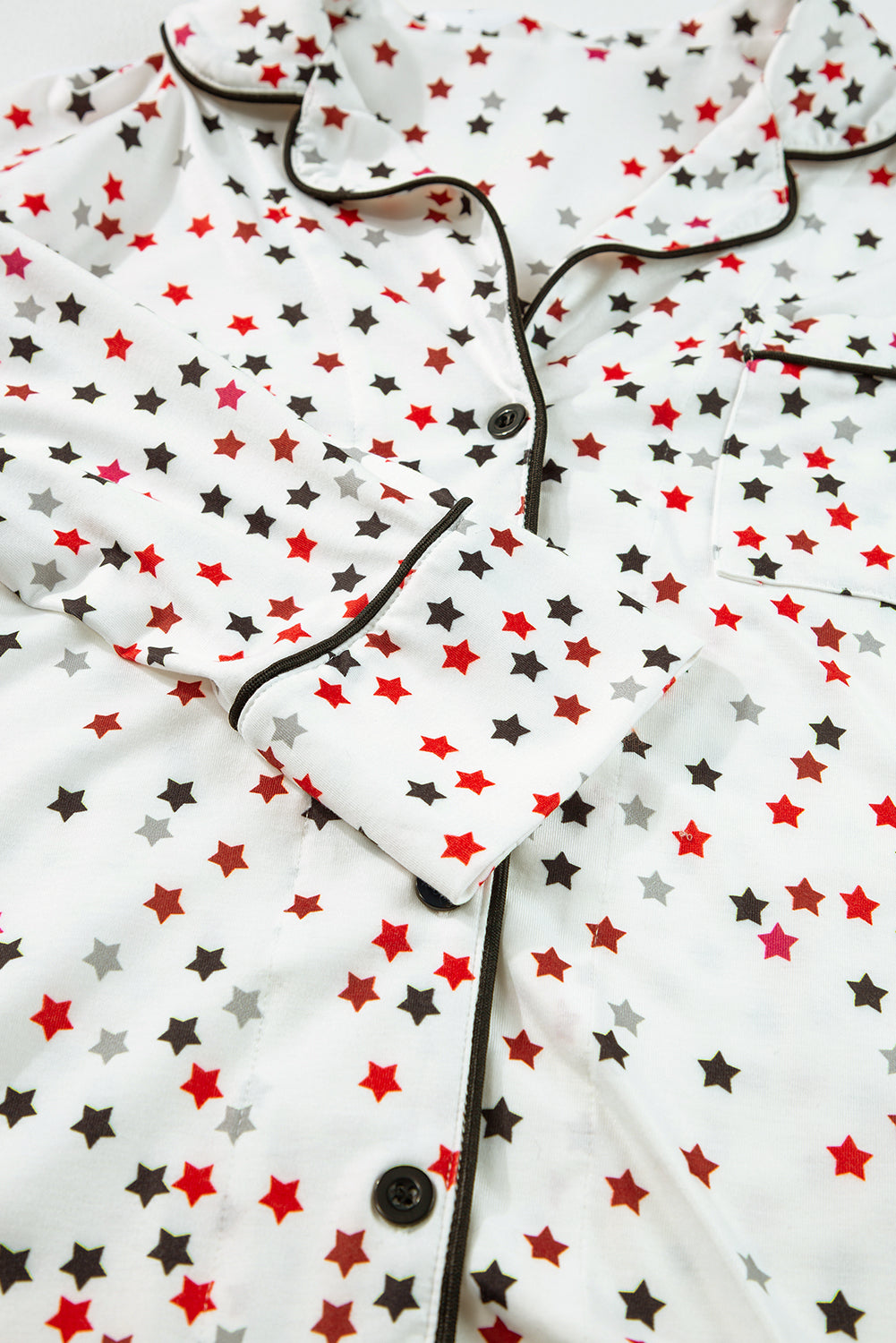 White Contrast Pipping Star Long Sleeve and Pants Pajamas Set