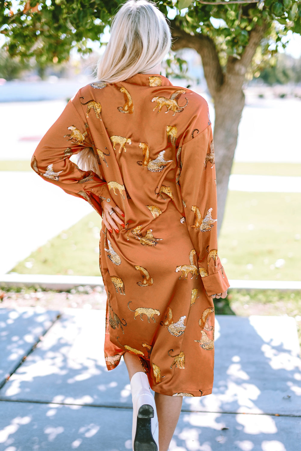 Orange Cheetah Printed Ruffled Sleeve Blouse