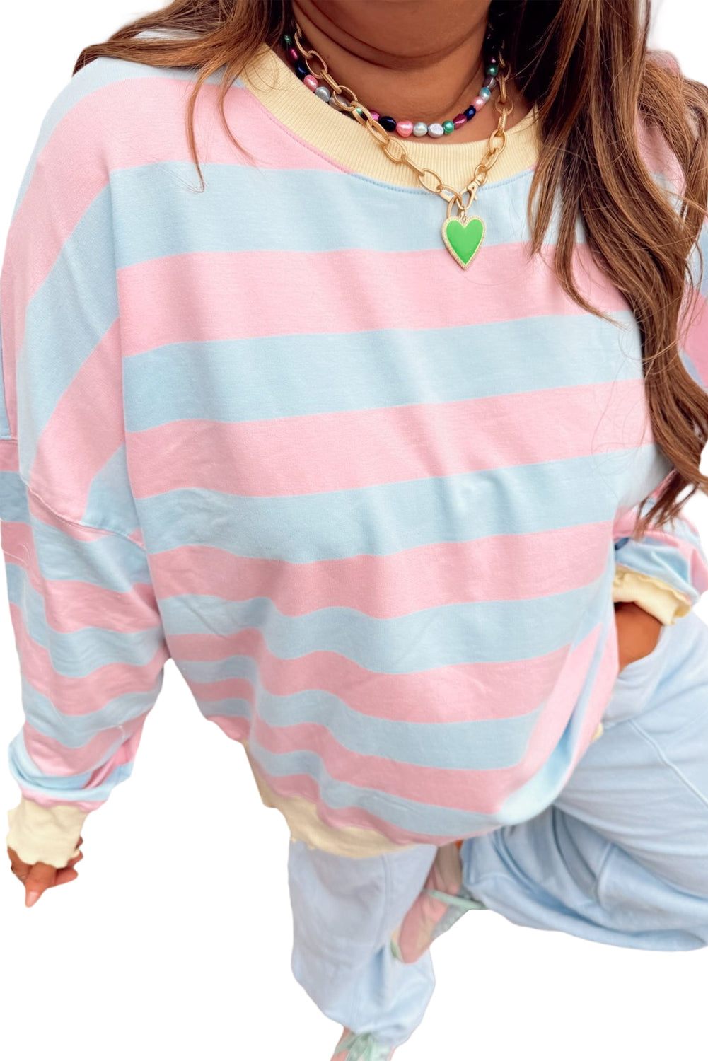 Sky Blue Stripe Colorblock Plus Size Sweatshirt