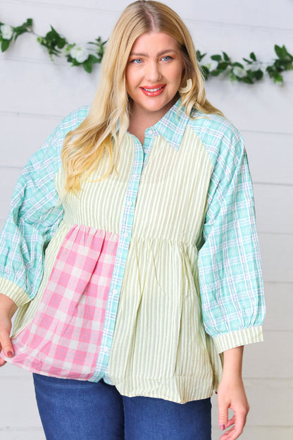 Sunflower & Rose Cotton Plaid Check Patchwork Shirt