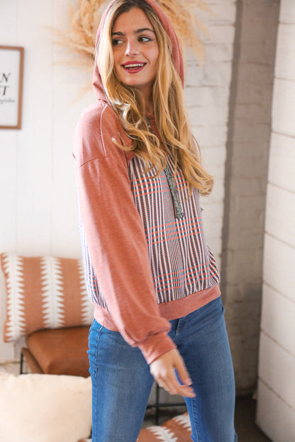 Rust Check Print Peekaboo Cut Out Hoodie