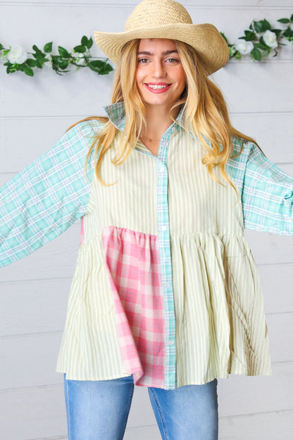 Sunflower & Rose Cotton Plaid Check Patchwork Shirt