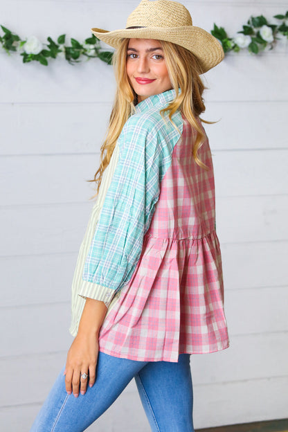 Sunflower & Rose Cotton Plaid Check Patchwork Shirt
