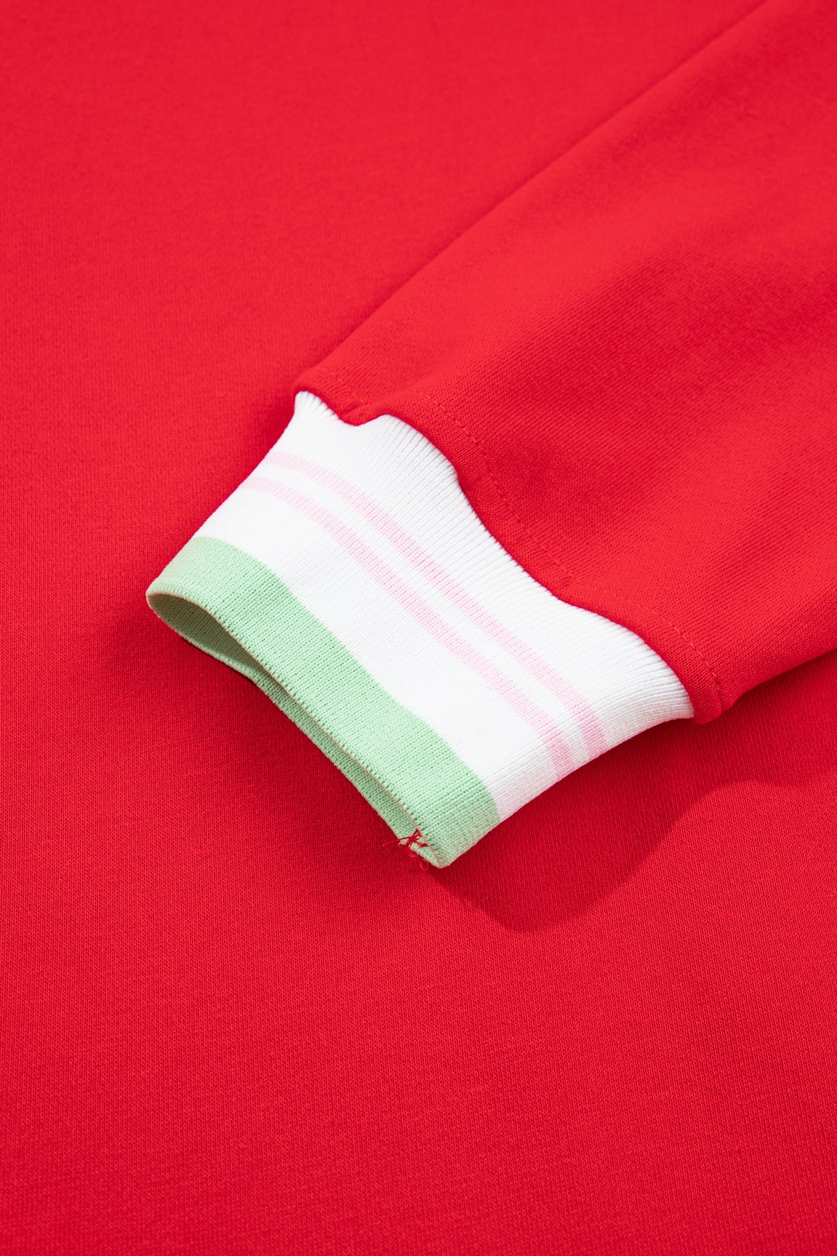 Bright Green Contrast Striped Trim Baggy Pullover Sweatshirt
