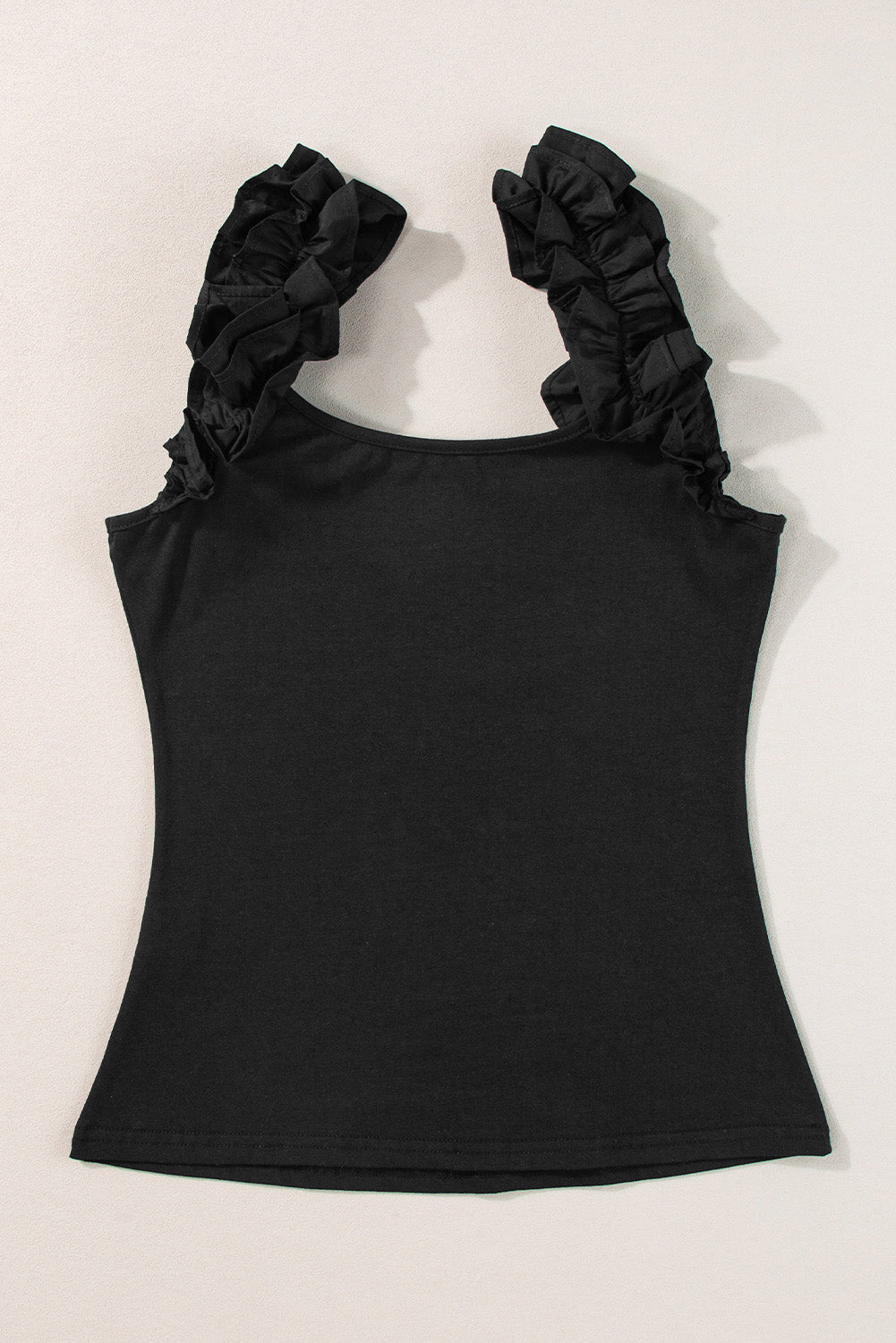 Black Ruffled Wide Straps Slim Tank Top