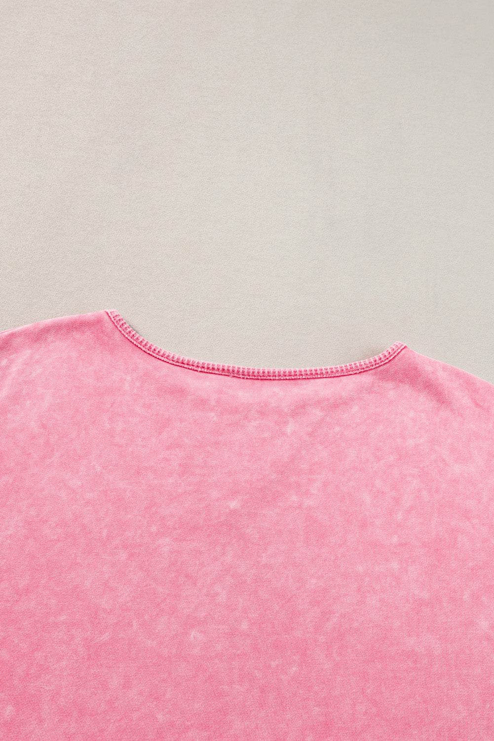 Strawberry Pink Mineral Wash Drop Sleeve Patchwork Plus Tee