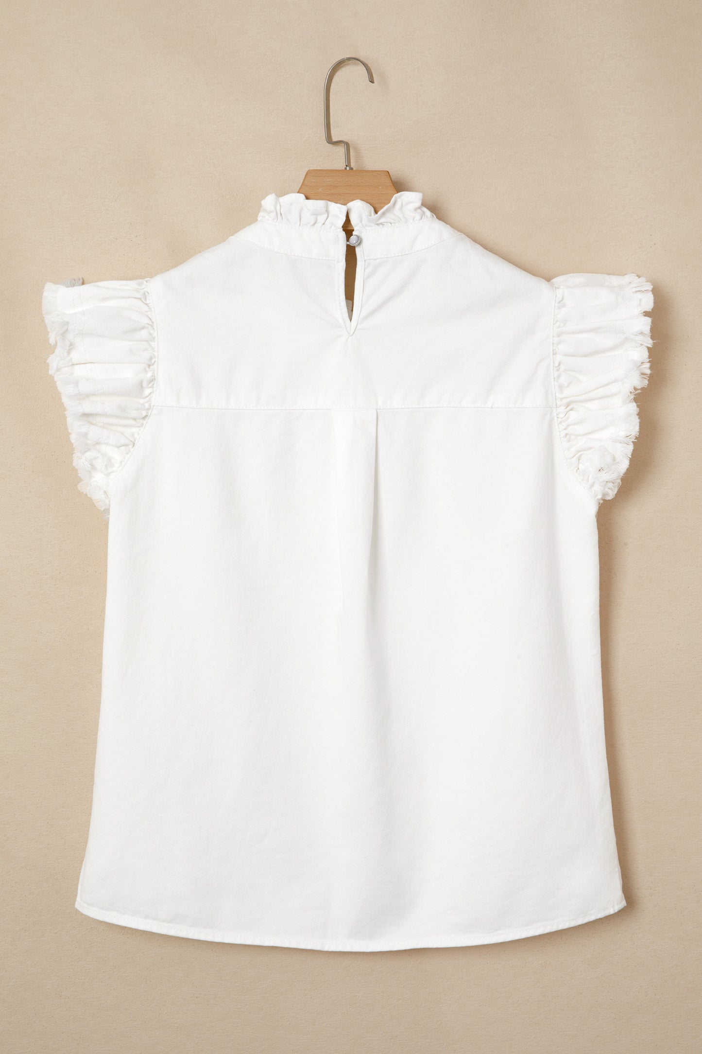 White Frilled Collar Flutter Sleeve Denim Top