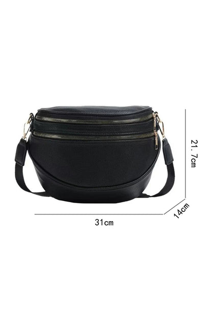 Cinnamon PU Leather Double Zipper Crossbody Bag