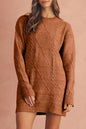 Burgundy Cable Knit Drop Shoulder Loose Fit Sweater Dress