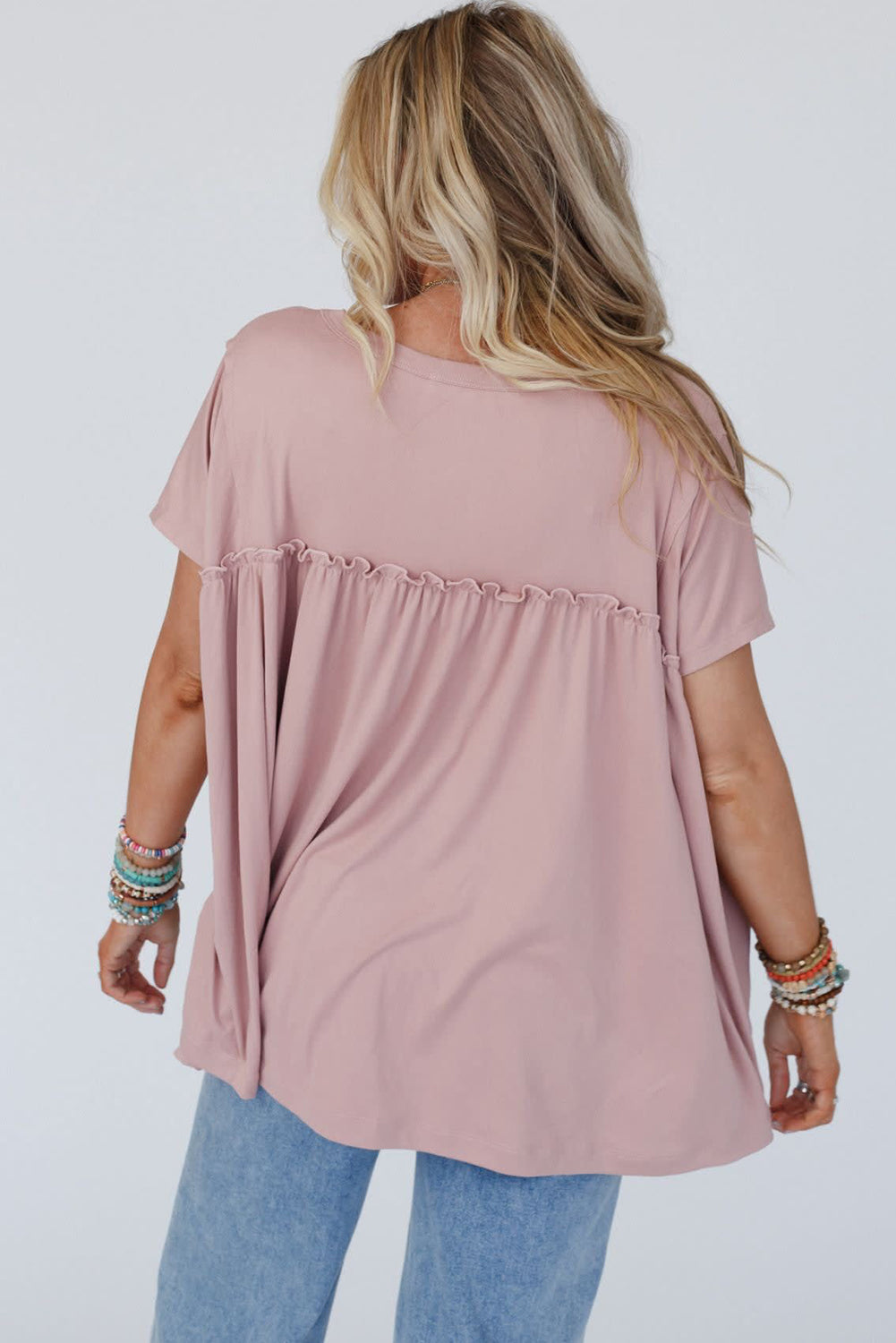 White Ruffled Trim Loose Babydoll Tee