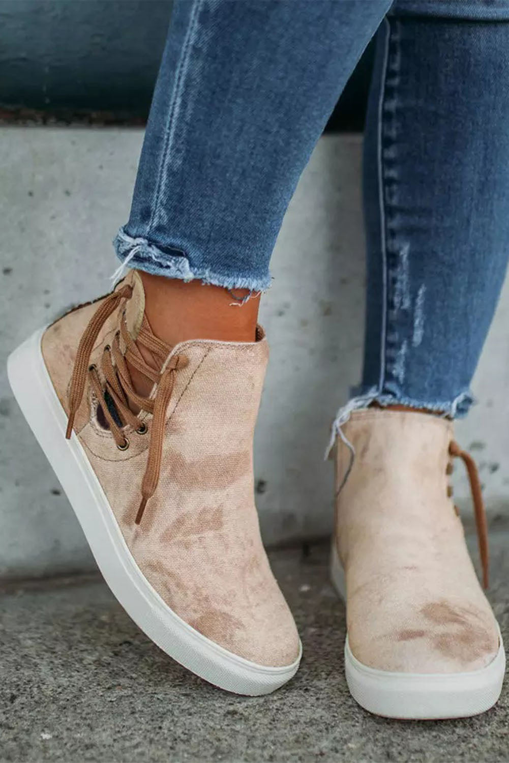 Beige High Top Drawstring Zipped Slip-on Sneakers