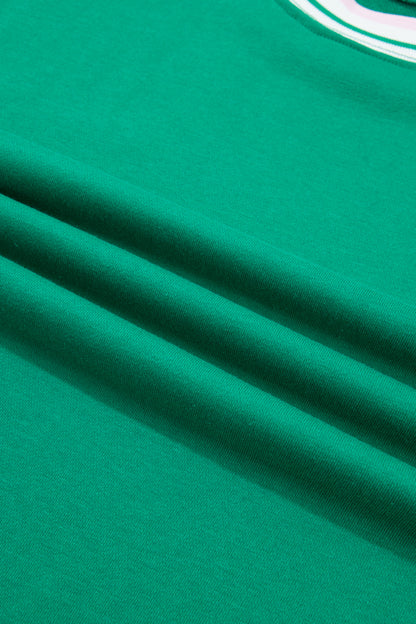Bright Green Contrast Striped Trim Baggy Pullover Sweatshirt