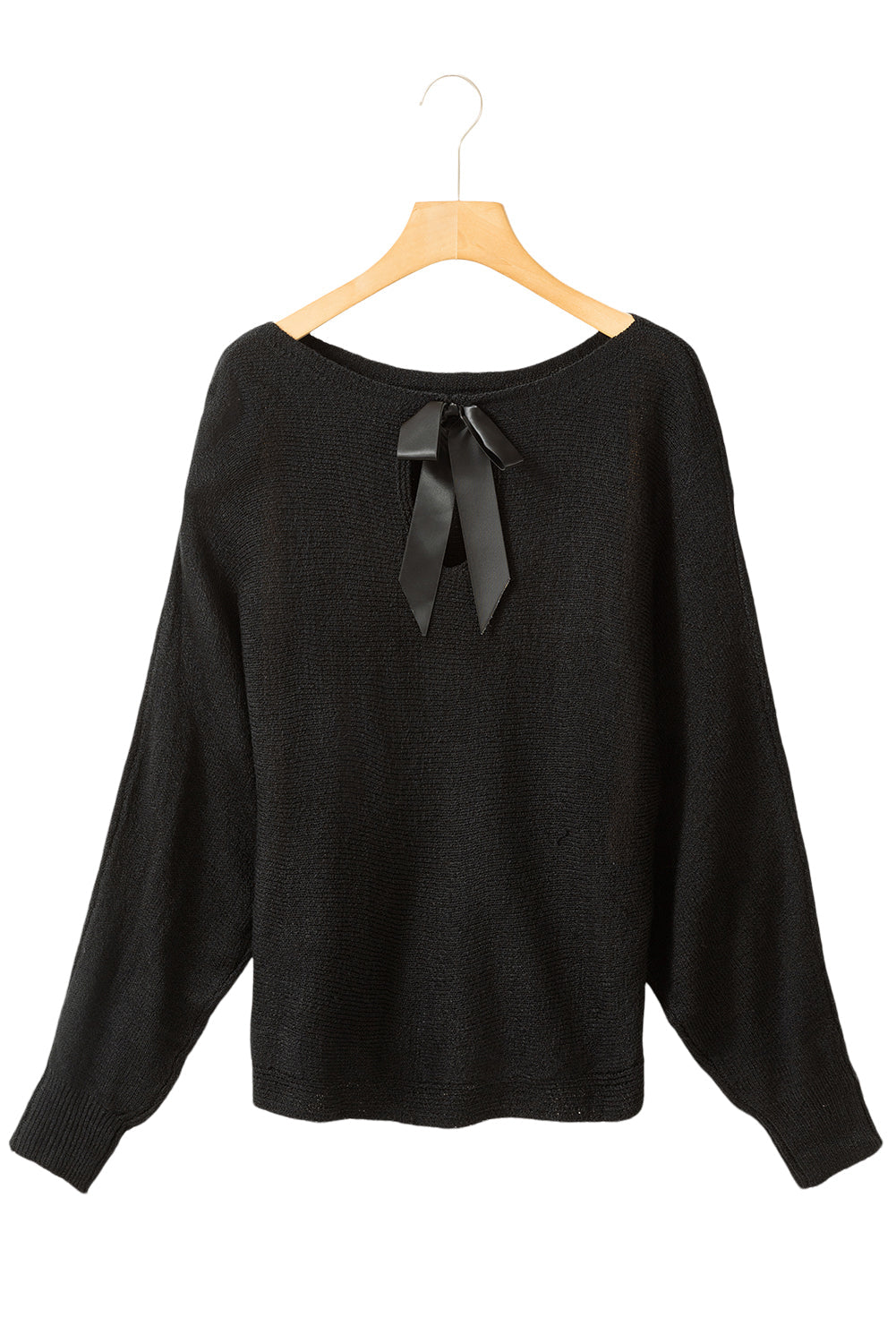 Black Ribbon Bow Knot Dolman Sleeve Sweater