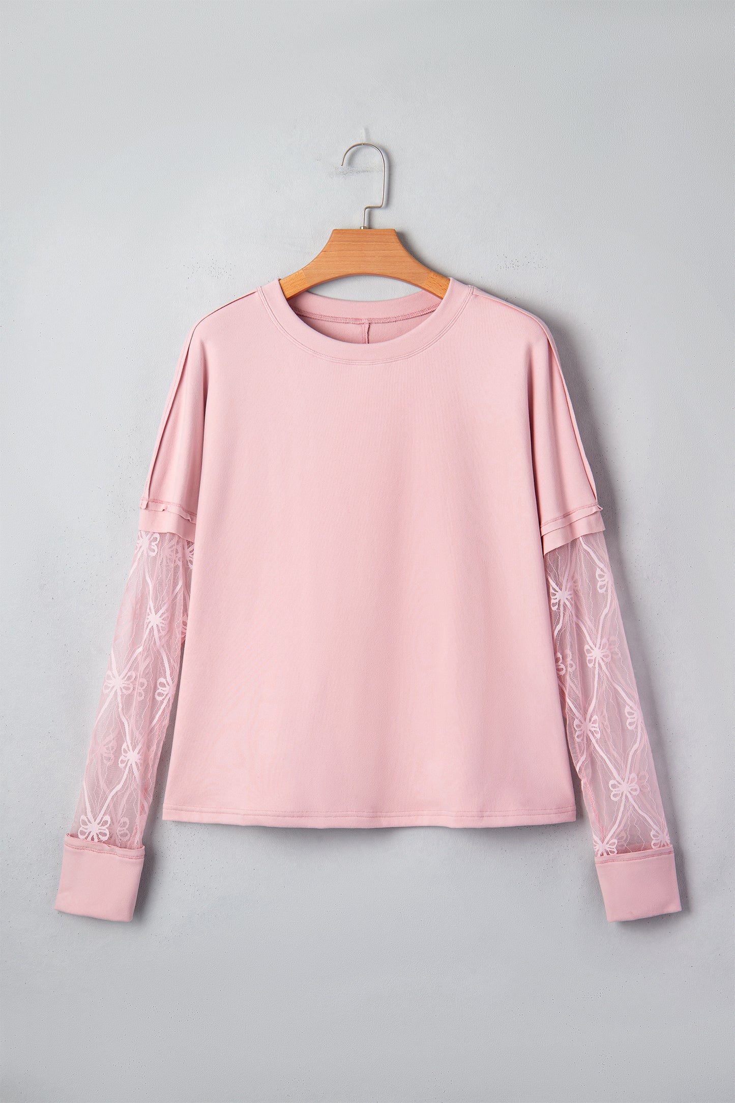 Black Solid Color Bow Textured Patchwork Long Sleeve Tee