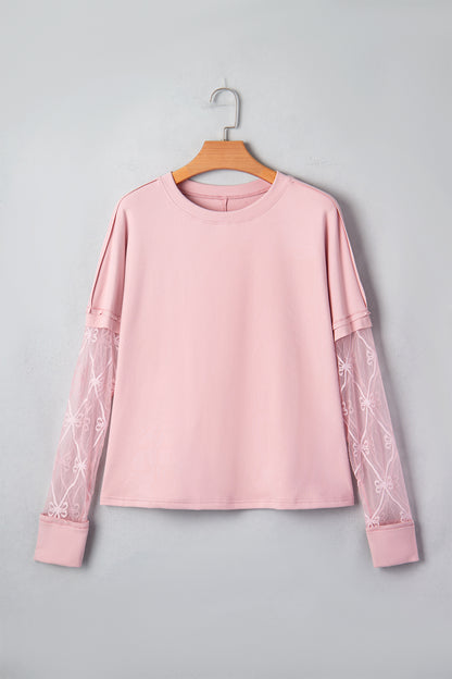 Black Solid Color Bow Textured Patchwork Long Sleeve Tee
