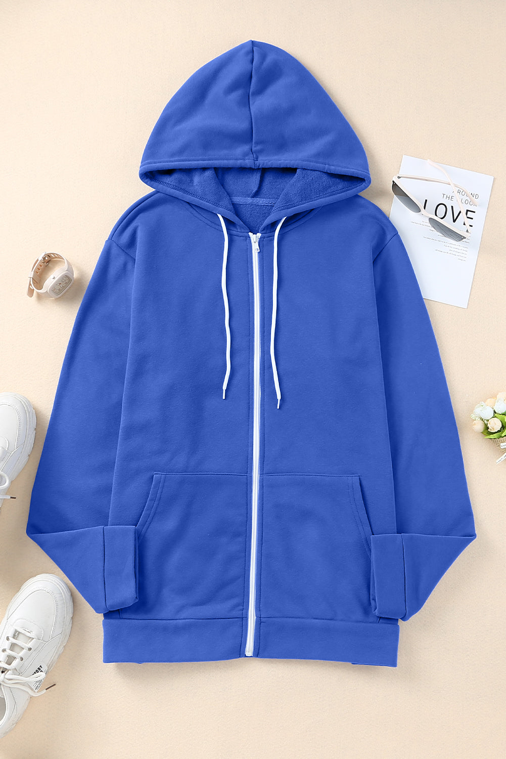 Plus Size Zipper Down Hooded Coat with Pocket