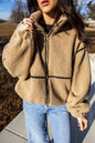 Parchment Drop Shoulder Collar Long Sleeve Fleece Regular Fit Jacket