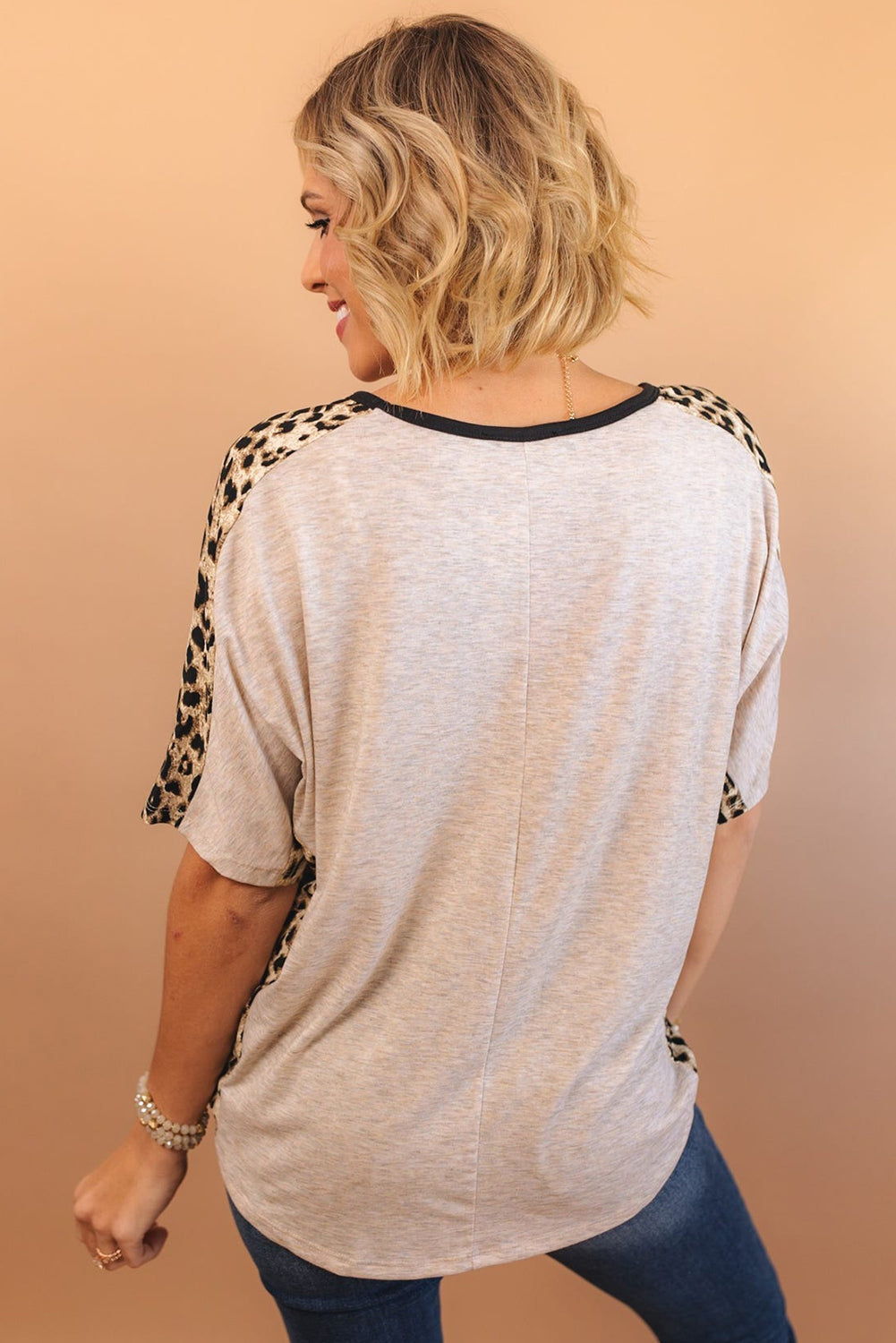 Leopard Splicing O-neck Short Sleeve T Shirt