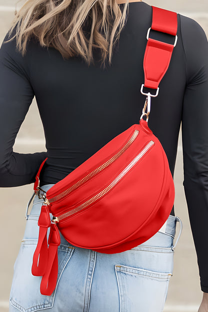 Dark Grey Wide Strap Zipper Crossbody Bag