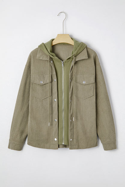 Laurel Green Solid Color Textured Patchwork Flap Pocket Shacket