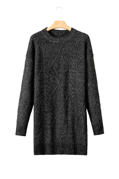 Burgundy Cable Knit Drop Shoulder Loose Fit Sweater Dress