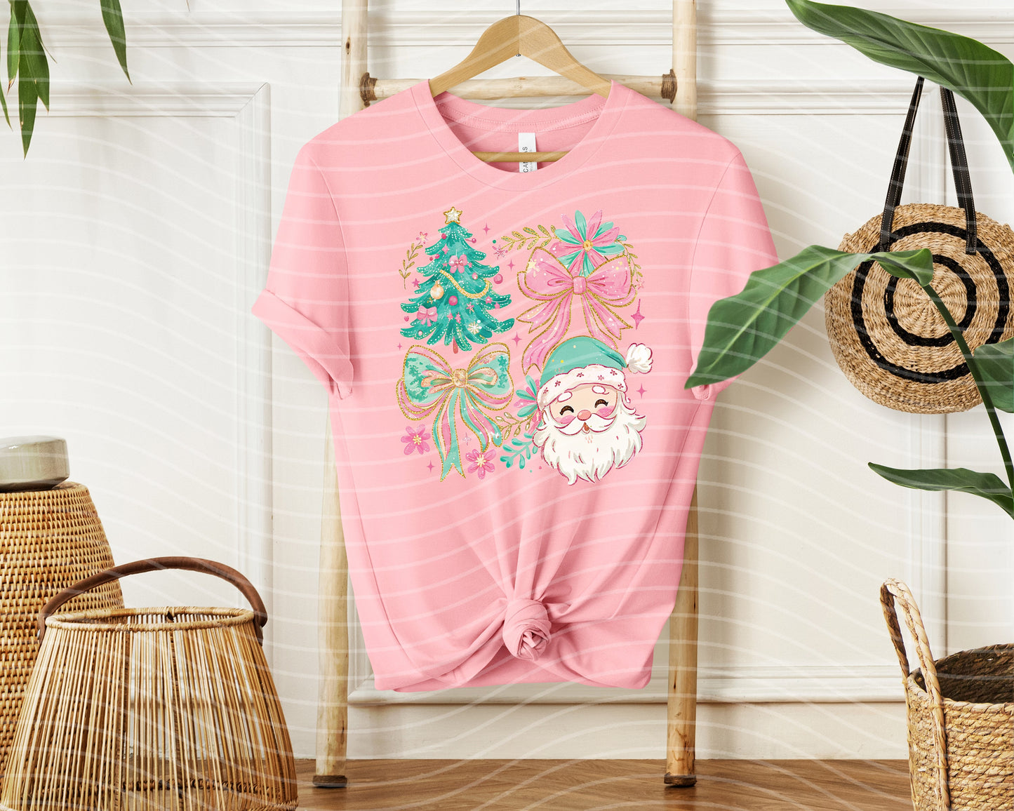 Pink and Mint Santa Graphic Tee