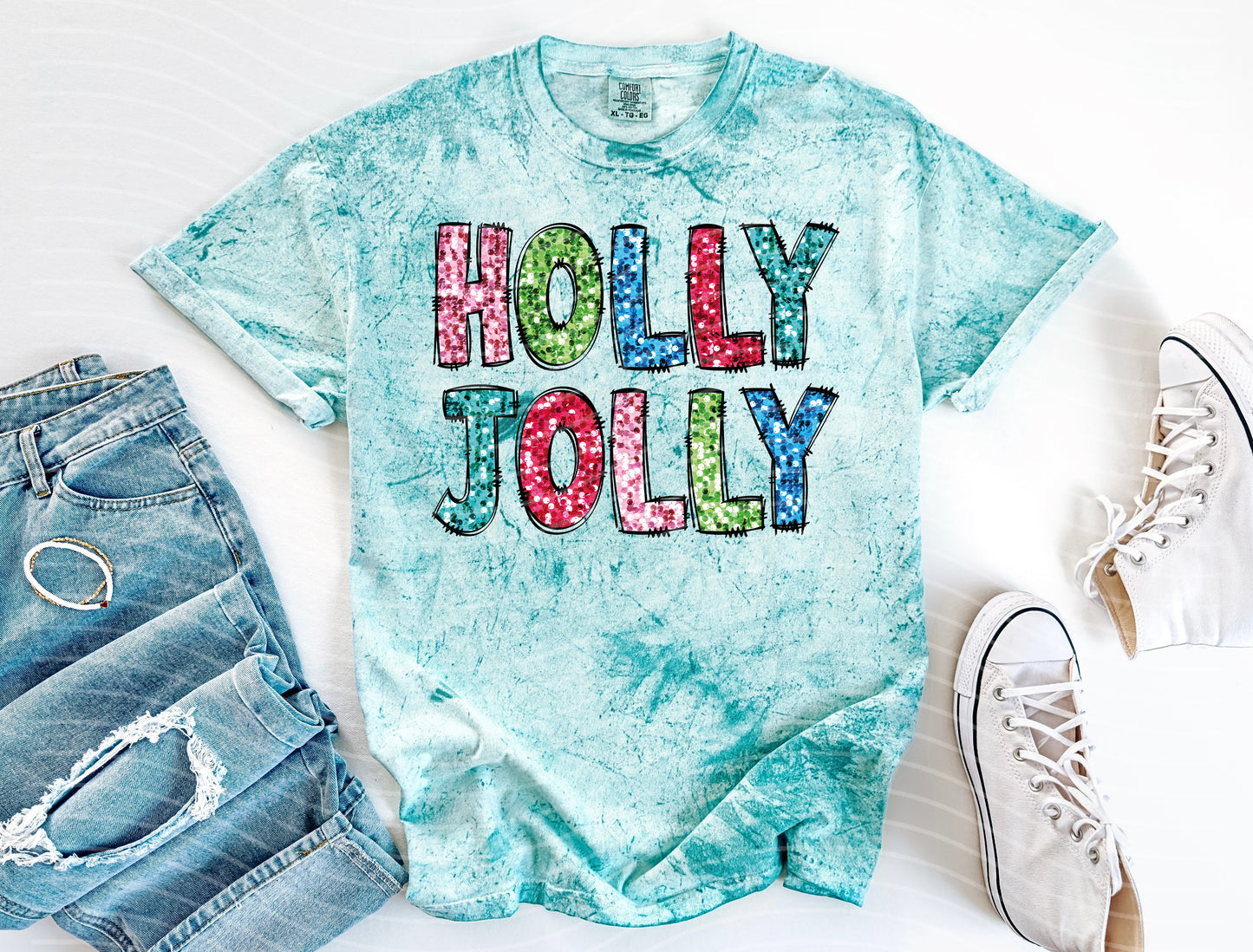 Holly Jolly Faux Glitter Graphic Tee