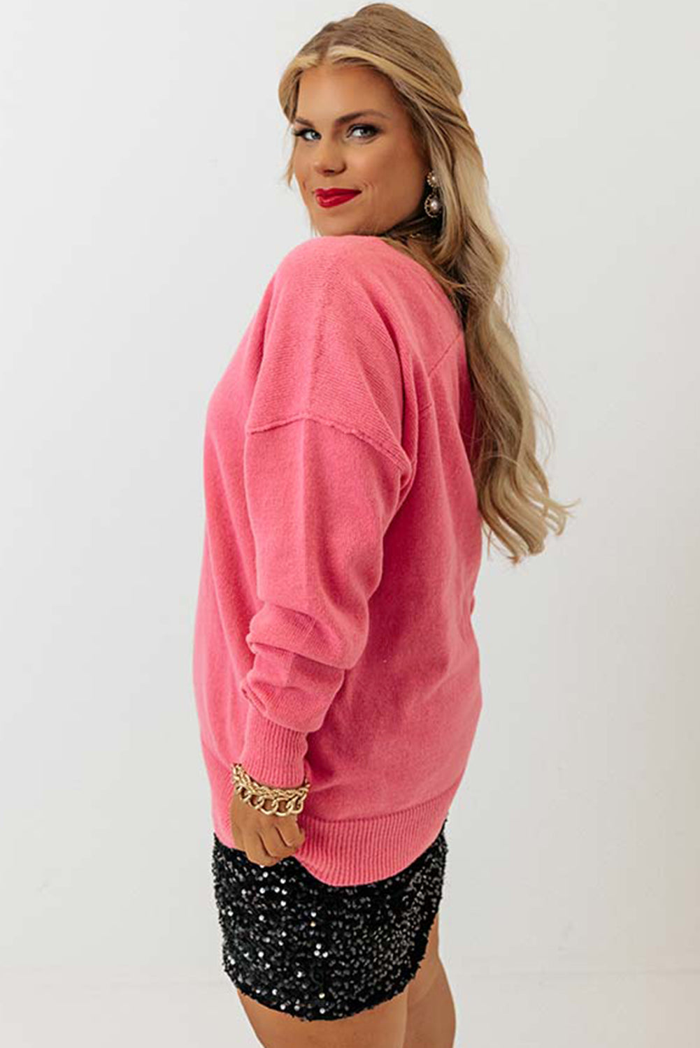 Plus Size Drop Shoulder V Neck Sweater