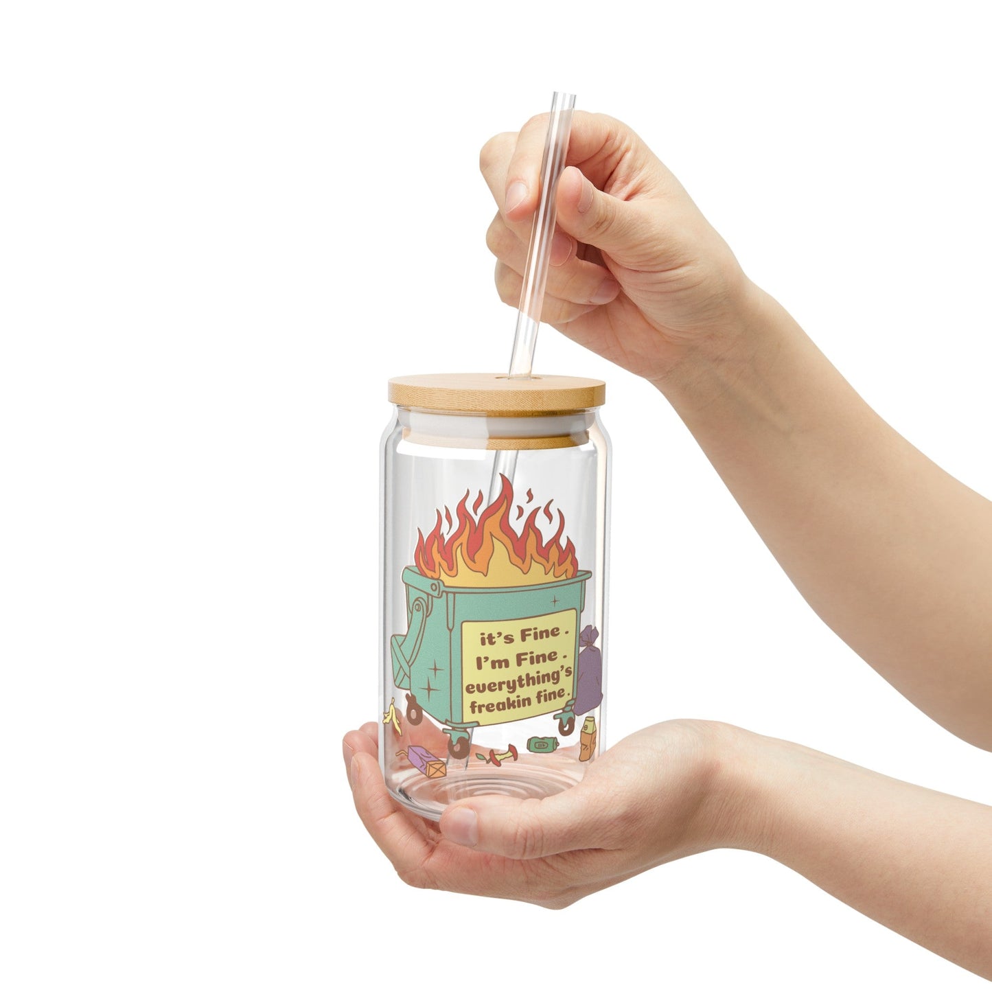 It’s Fine Dumpster Fire Sipper Glass, 16oz