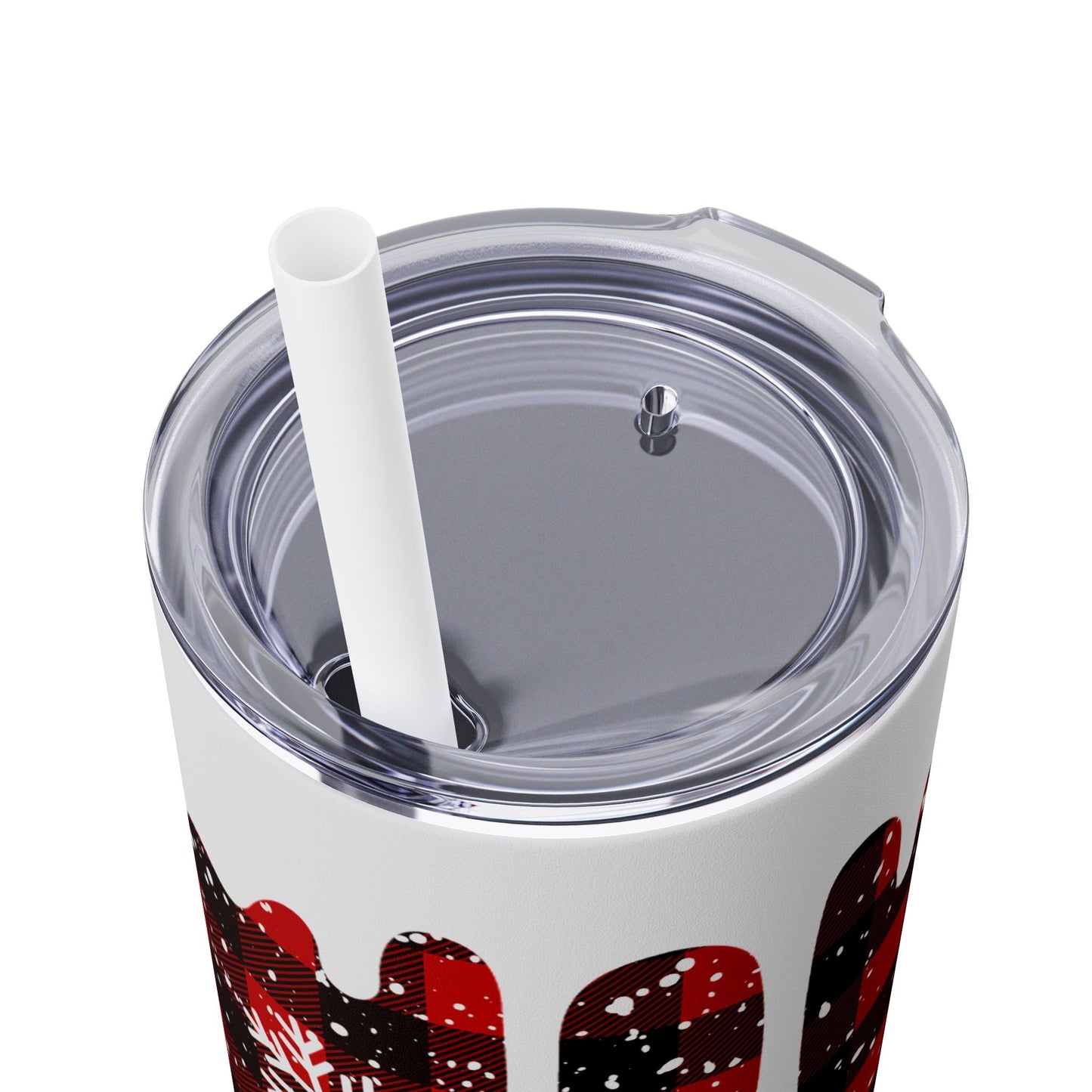 Buffalo Plaid And Snowflakes Skinny Tumbler with Straw, 20oz