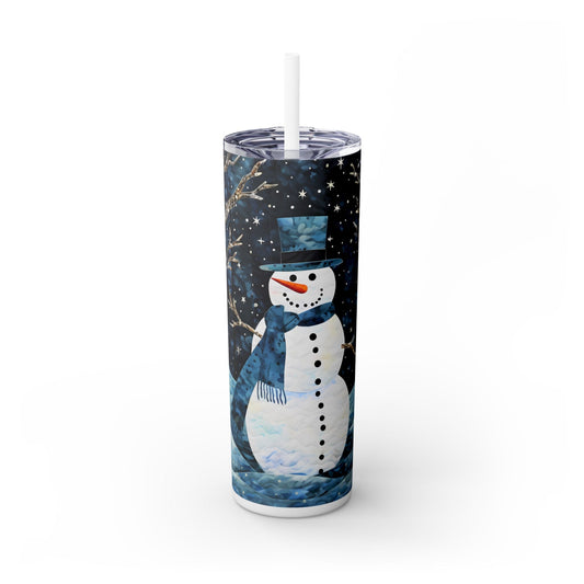 Blue Snowman Skinny Tumbler with Straw, 20oz