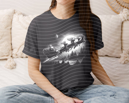 Black and White Santa's Sleigh Graphic Tee