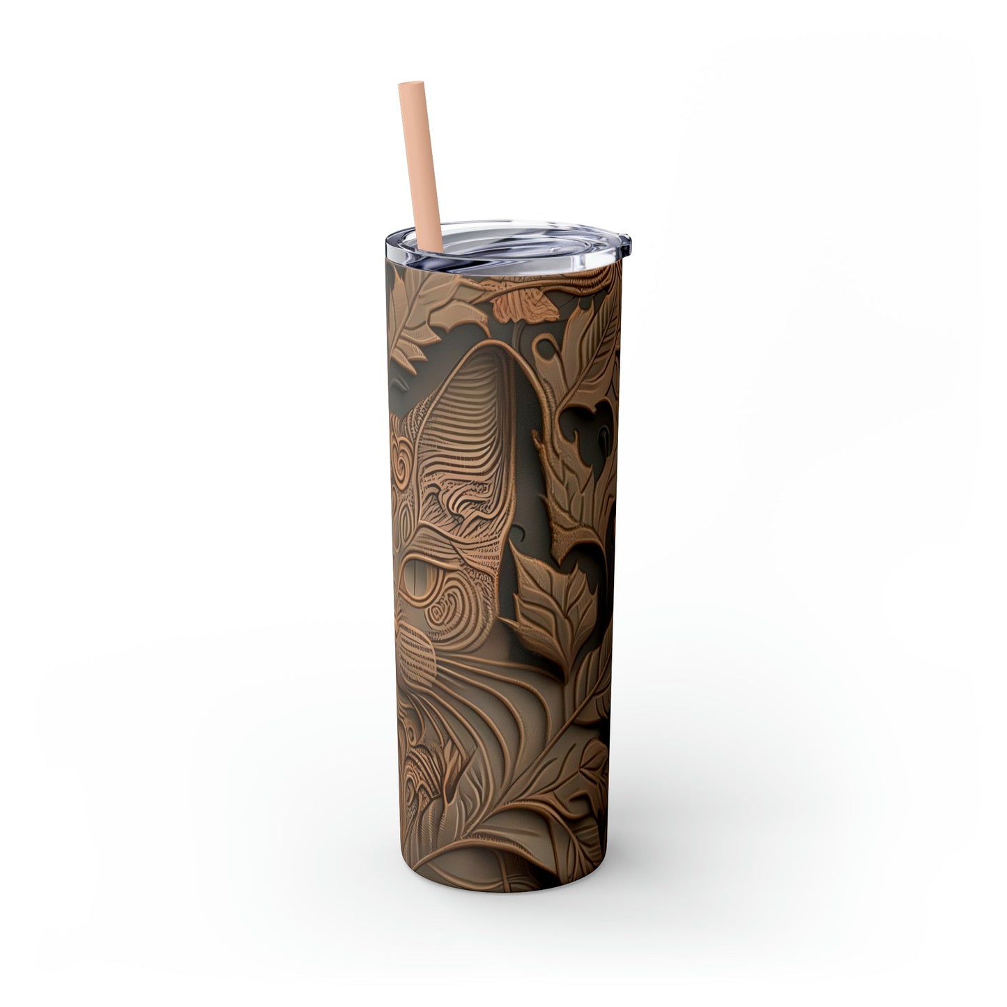 Etched Cat Skinny Tumbler with Straw, 20oz