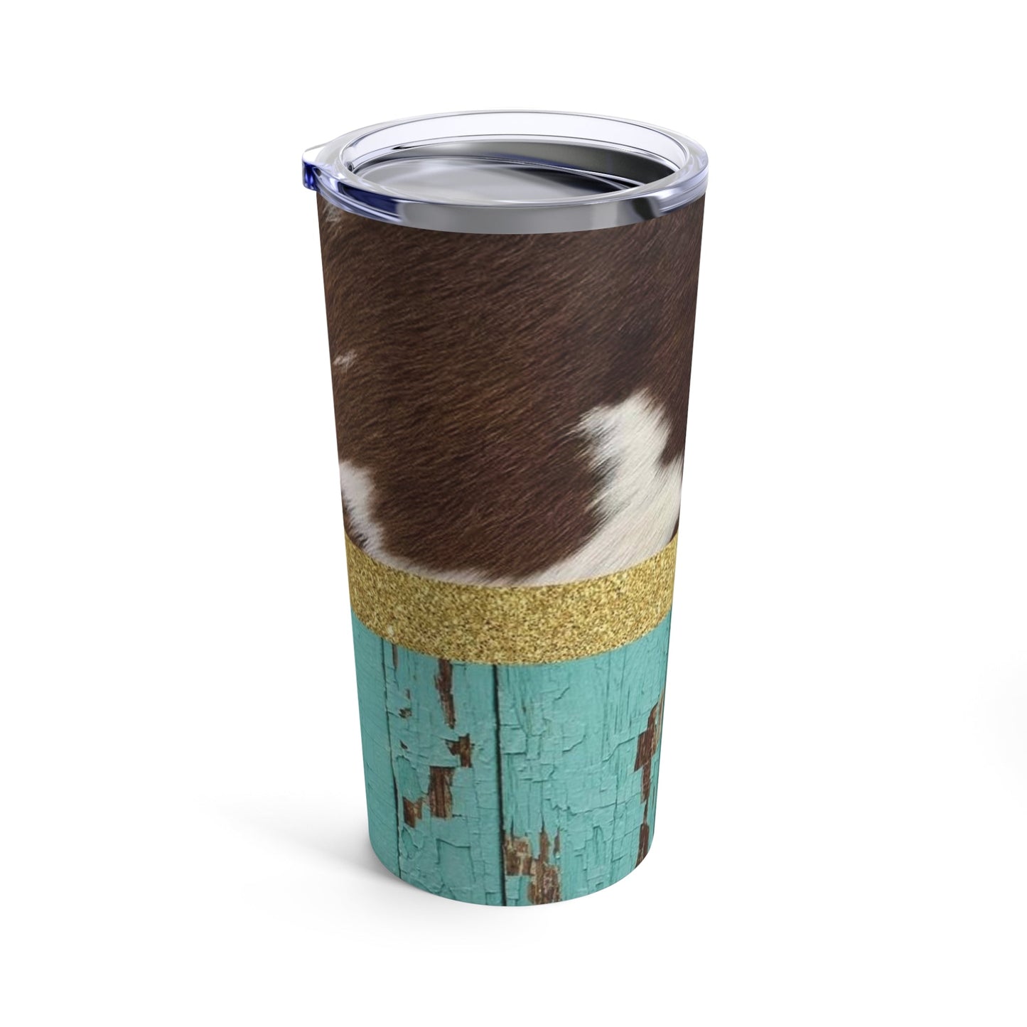 Cowhide and Turquoise Wood Tumbler 20oz