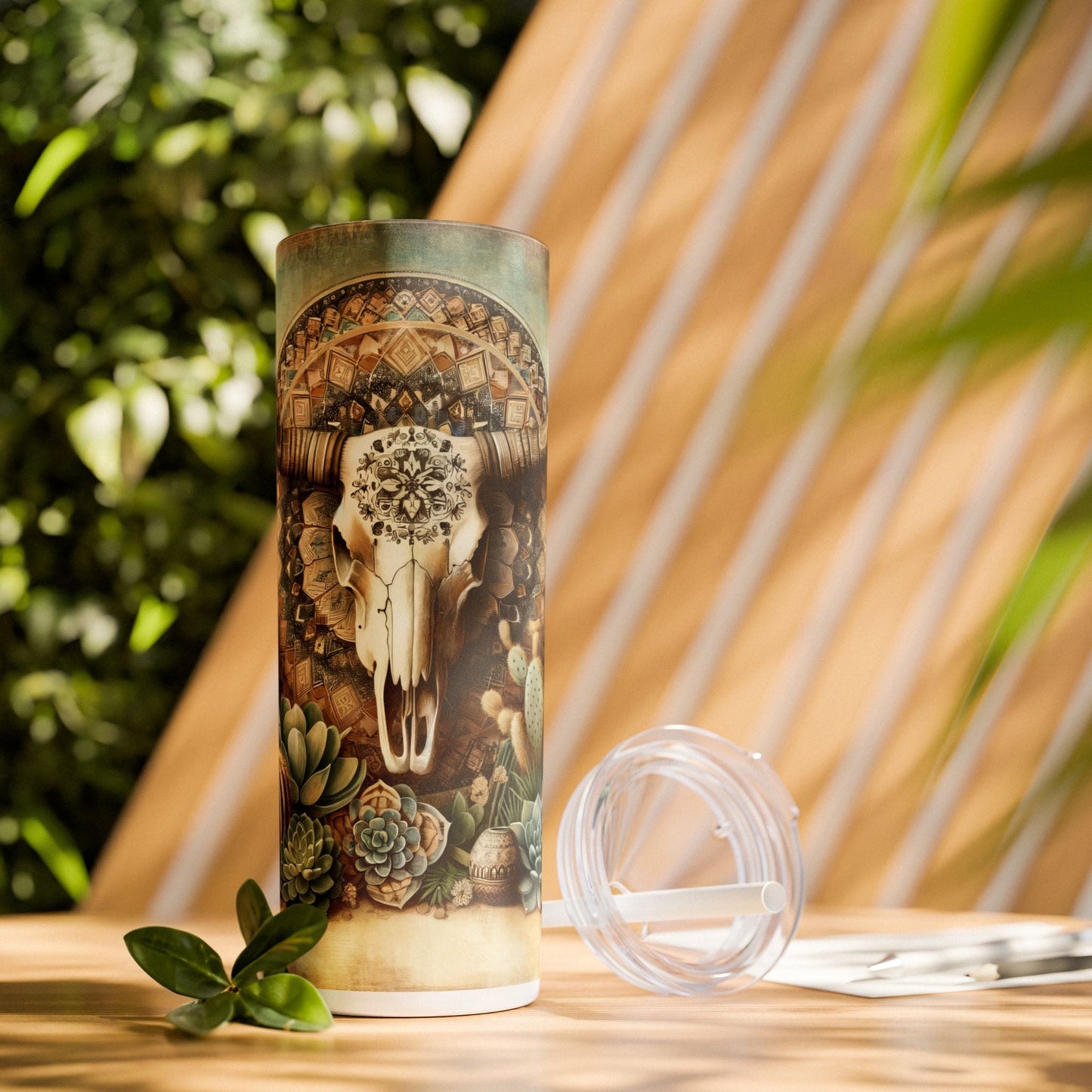 Western Skull Skinny Tumbler with Straw, 20oz