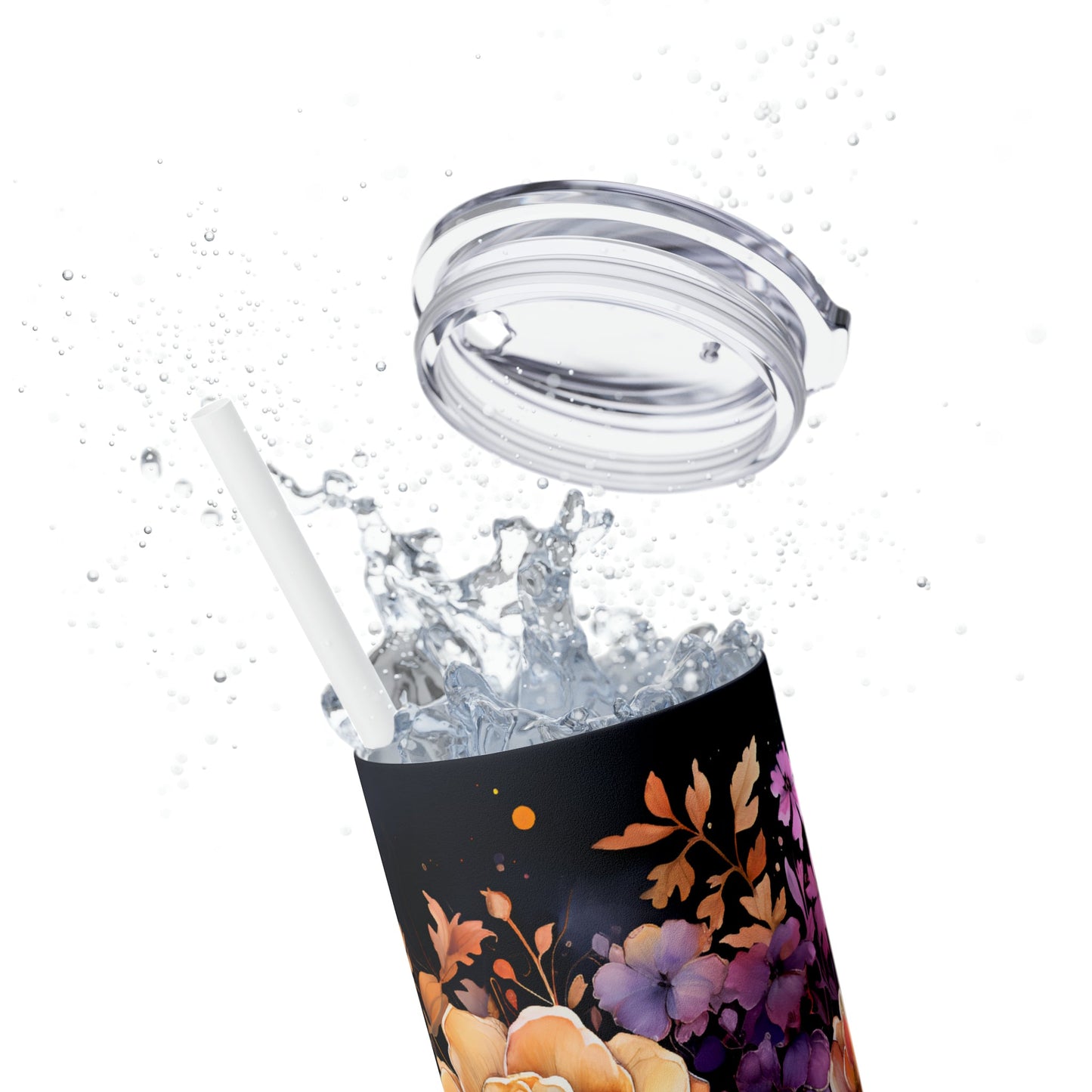 Floral Book Skinny Tumbler with Straw, 20oz