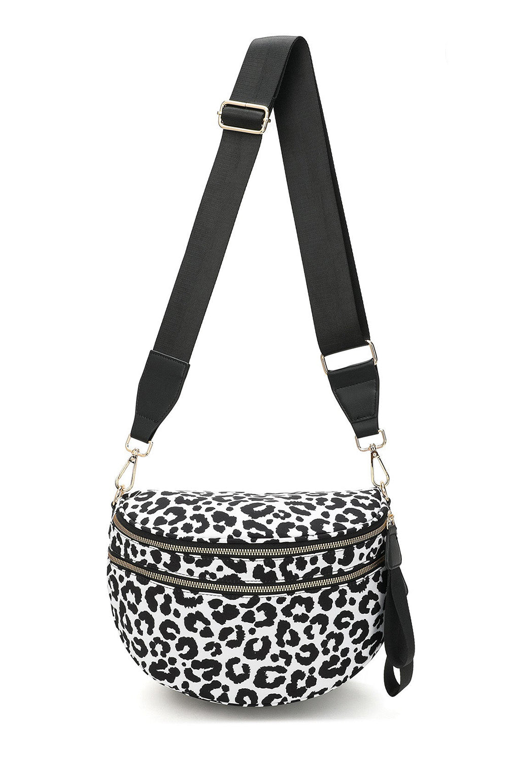 White Leopard Print Wide Strap Large Crossbody Bag
