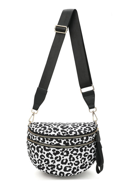 White Leopard Print Wide Strap Large Crossbody Bag