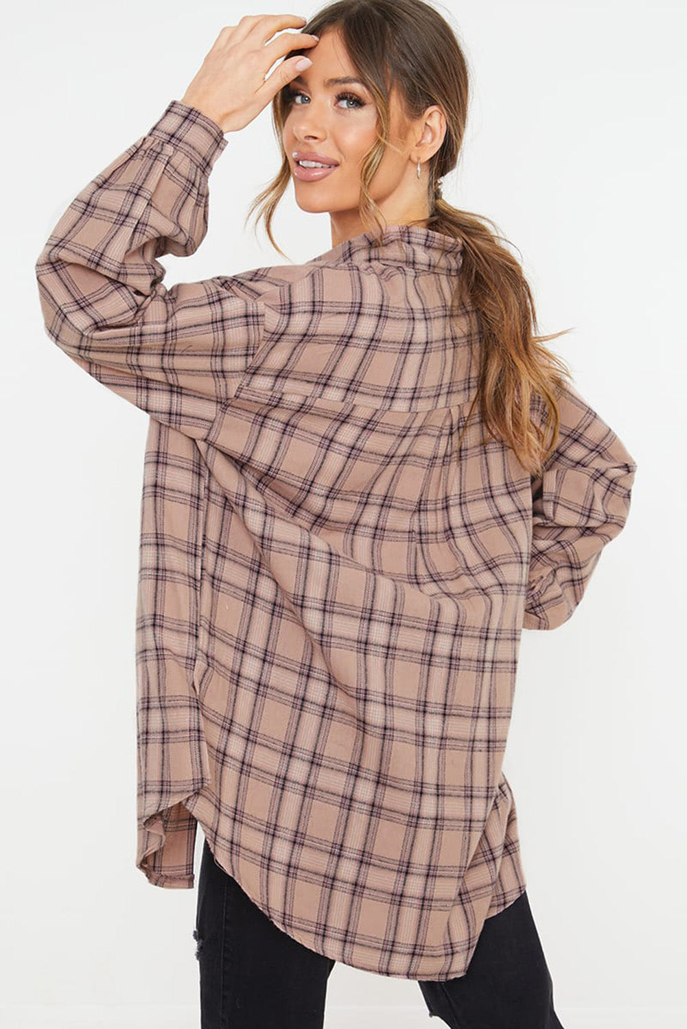 Plus Size Plaid Print Buttoned Oversized Tunic Shirt