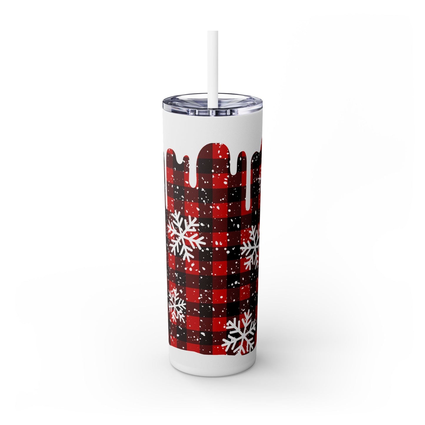 Buffalo Plaid And Snowflakes Skinny Tumbler with Straw, 20oz