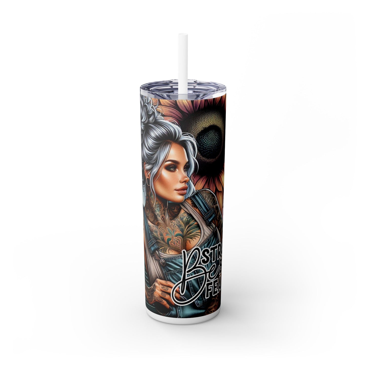 Be Strong Be Brave Be Fearless Skinny Tumbler with Straw, 20oz