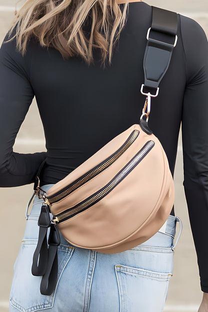 Dark Grey Wide Strap Zipper Crossbody Bag