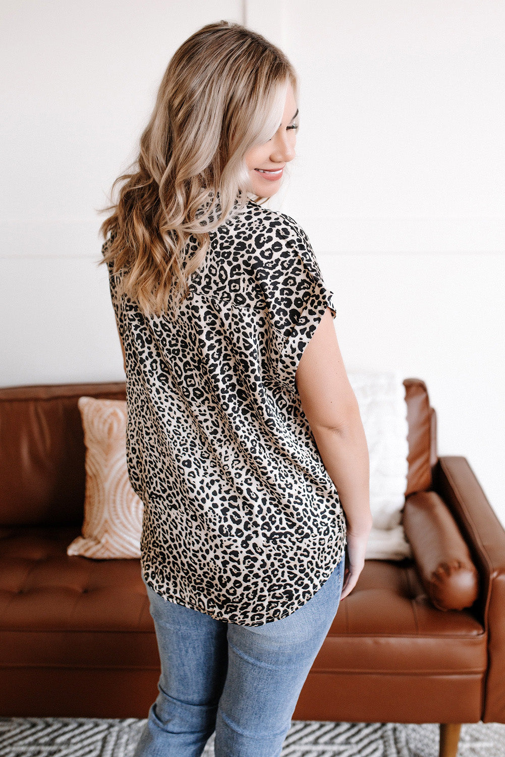 Plus Size Leopard Print Short Sleeves Shirt