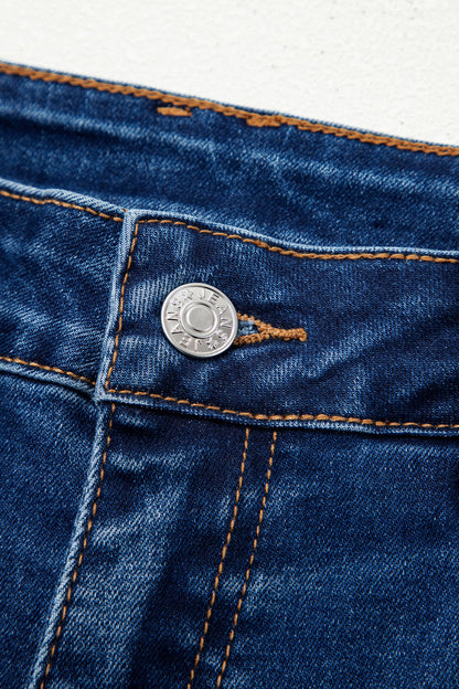 Sky Blue Chic Seam Detail Raw Hem Ankle Length Jeans